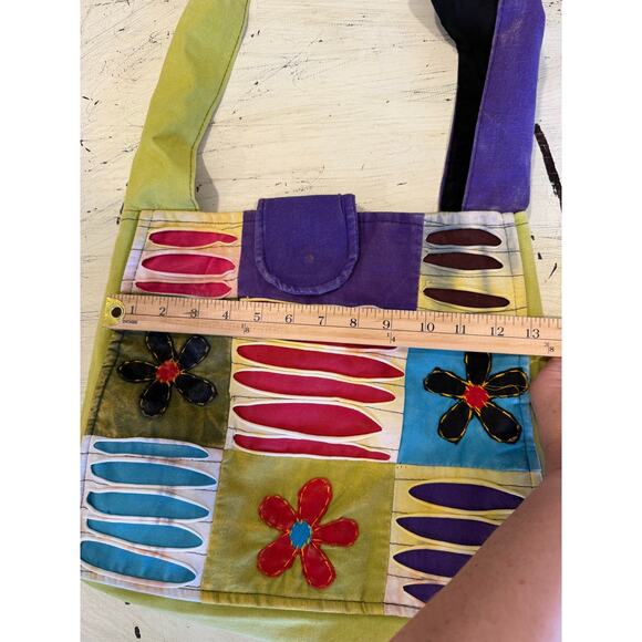 Patchwork Floral Boho Slouch Bag Purple Green Colorful Hippy - Picture 6 of 8